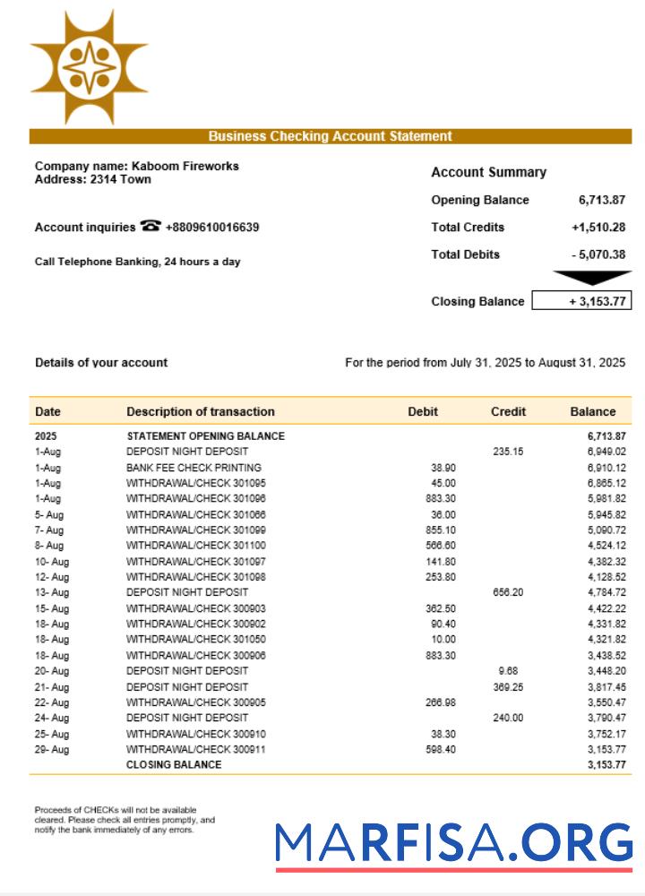 Downloadable Bangladesh Sonali company statement Word and PDF format example